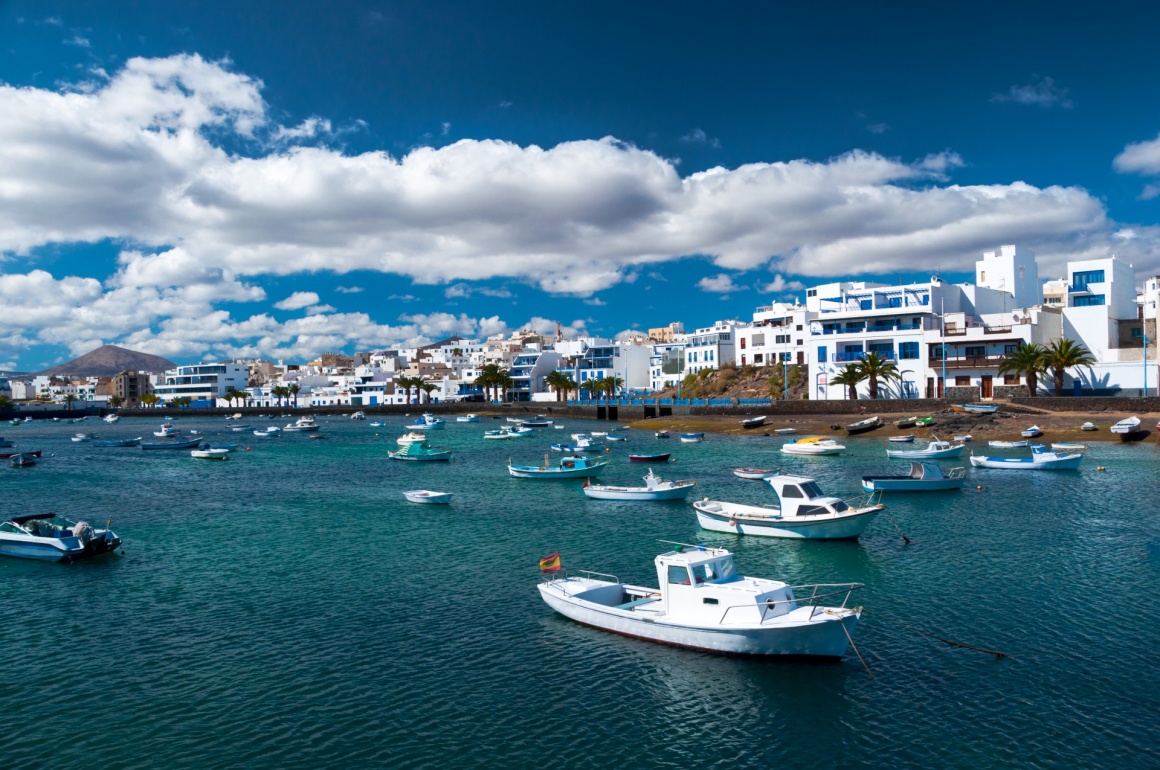 'Fisher boats at the laguna Charco de San Gines, city of Arrecife, Lanzarote, Canary Islands' - Lanzarote